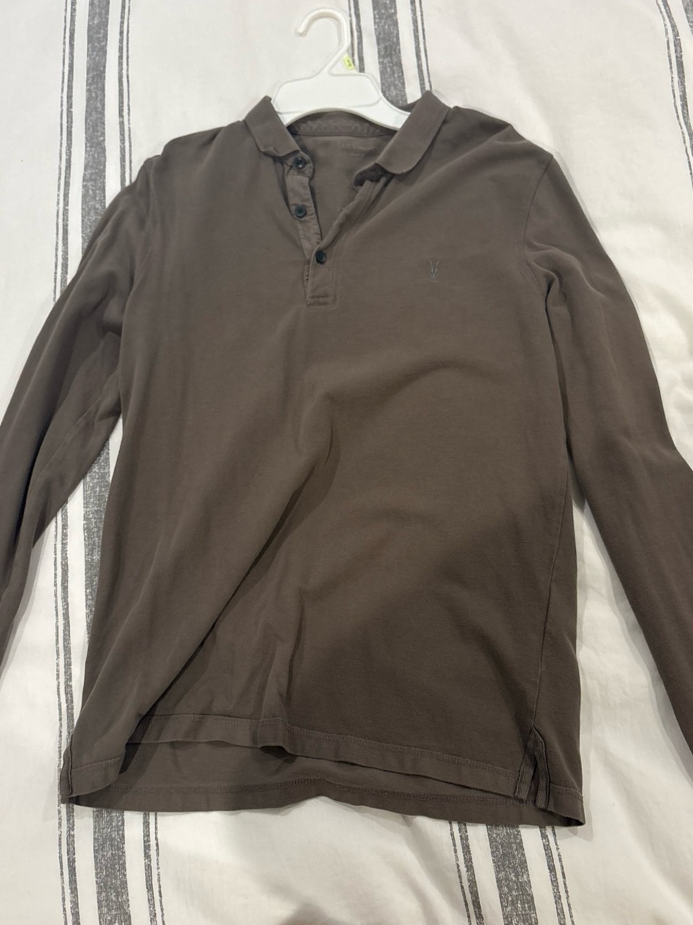 All Saints Men's Long-Sleeve Polo in Chocolate Brown